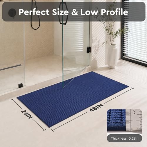 tchdio Bathroom Runner Rug, Absorbent Washable Thin Bath Mat, Non Slip Quick Dry Bath Rugs with Solid Rubber Backing, Low Profile Bath Mat, Blue, 24" x 48" - color: Blue, size: 4' x 2' (Rectangular)