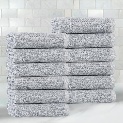 Superior Destin Viscose Cotton Blend Medium Weight Small Towels, for Kitchen, Bathroom, Spa, Plush, Quick Dry, Ultra-Soft Essentials, Ribbed Design, Face Towels Washcloths, Set of 12, Denim Blue - color: Denim Blue, size: Washcloth - 12PC