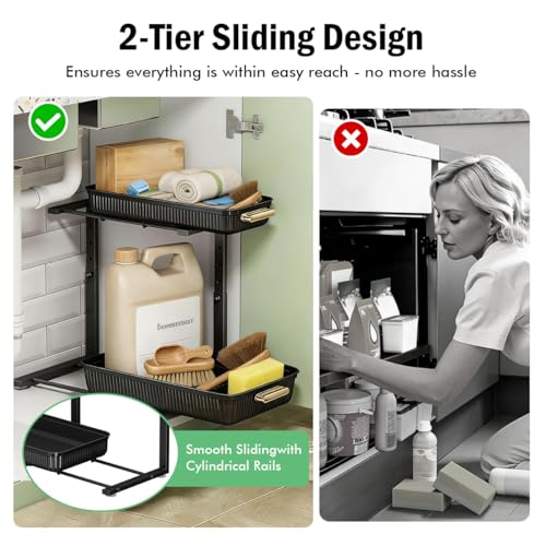 ARSTPEOE Under Sink Organizer - 2 Packs Multi-Purpose Pull-Out Storage Organizers, Slide out Pull out Cabinet Organizer Shelf, Storage for Kitchen Bathroom