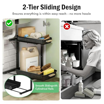 ARSTPEOE Under Sink Organizer - 2 Packs Multi-Purpose Pull-Out Storage Organizers, Slide out Pull out Cabinet Organizer Shelf, Storage for Kitchen Bathroom