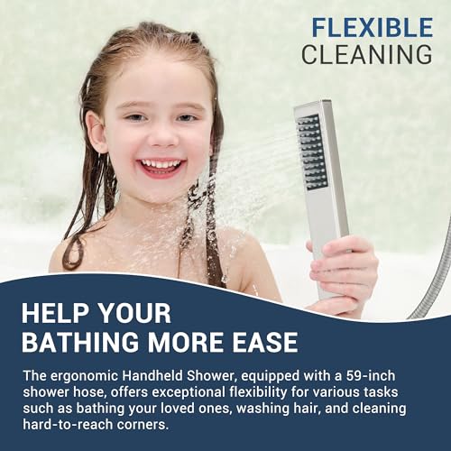 Thermostatic Shower System, Waterfall Shower Head(Brushed Nickel) | 22-Inch Rain & Waterfall Large Shower Head, High Pressure Handheld Sprayer, 3 Modes Push Button Valve - color: Brushed Nickel