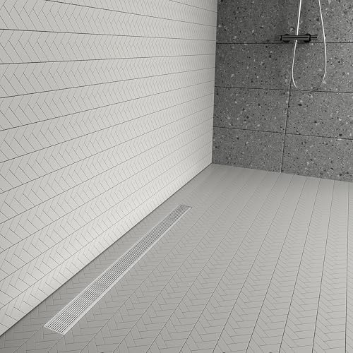 304 Stainless Steel Linear Shower Drain, Bathroom Drain with Removable Grate & Hair Catcher, Waterproof Tile Floor Drain, CUPC Certified (Brushed Finish, 40 Inch) - size: 40 Inch