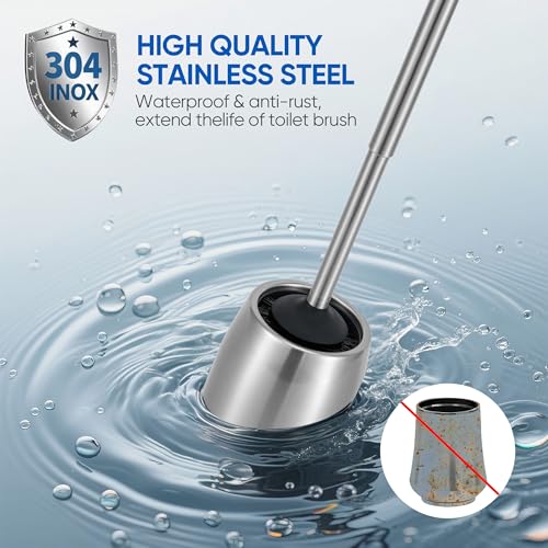 SUS304 Stainless Steel Toilet Brush and Holder Set Stain Nickle 12In Handle BristlesToilet Bowl Brush Cepillo para Baños Bathroom Brushes Cleaning Brush with Case Anti-Rust Brushed Silver