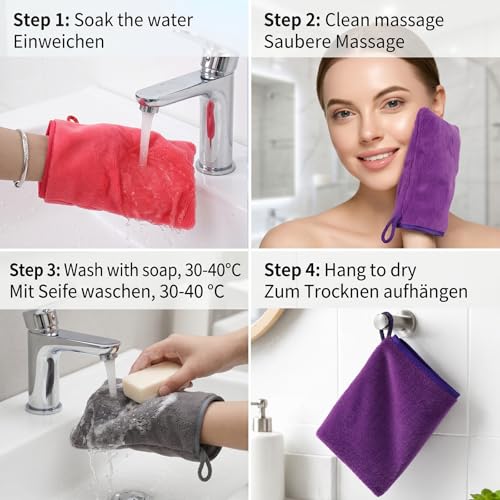 5 Pack Microfiber Washcloth, 6"x8" Fast Drying Bath Mitts Face Towels, Super Absorbent Soft Towel Body Facial Cloths Small Wash Mitt for Travel Showering Washing Face (Pink Purple Blue Blue Gray)