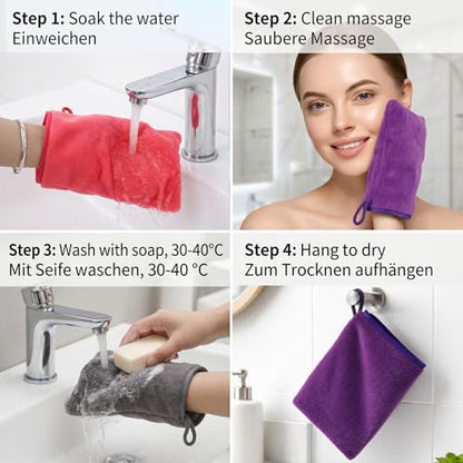 5 Pack Microfiber Washcloth, 6"x8" Fast Drying Bath Mitts Face Towels, Super Absorbent Soft Towel Body Facial Cloths Small Wash Mitt for Travel Showering Washing Face (Pink Purple Blue Blue Gray)