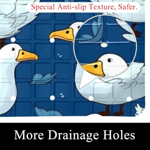 Shower Mat Non Slip, Goose Pattern Anti Slip Bath Mat for Tub, 26.8 x 15.1 Inch Bathtub Mat with Suction Cups and Drain Holes, Machine Washable - color: Multi 8