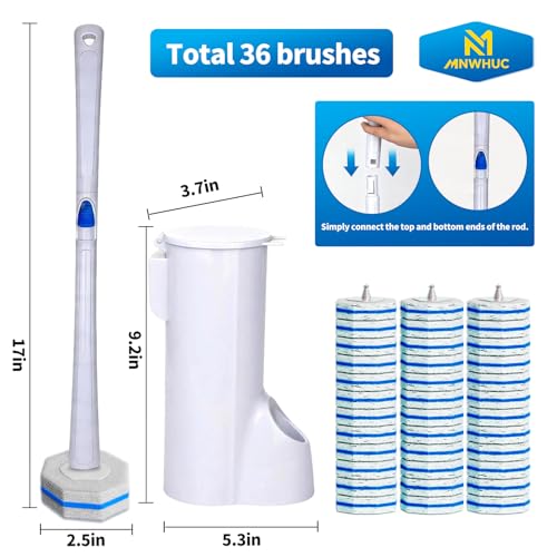 Disposable Toilet Brush,Toilet Bowl Cleaner,Wall Mounted Toilet Bowl Brush with 36 Refills for Deep Toilet Cleaning,Toilet Brush and Holder Set for Hygienic Bathroom Maintenance(White) - style: White-Toilet brush+36 refills