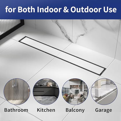 Linear Shower Drain, 304 Stainless Steel Floor Drain 18" | with Tiled Insert Grate & Hair Strainer, Bathroom 2-in-1 Tiled in Drain, CUPC Certified - color: Brushed, size: 18''