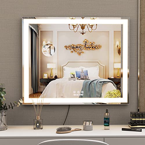 ANYHI Hollywood Makeup Mirror with Lights, Large Lighted Vanity Dressing Table Mirror, Desktop/Wall Mounted Mirror with Lights, Smart Touch Screen, with 10X Magnification, Silver (23.6''x20'') - color: Silver, size: 20"L x 23.6"W