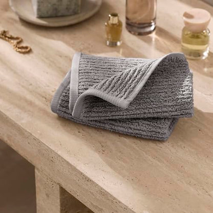 BOLL & BRANCH Turkish Ribbed Washcloth Set, Stone | Set of 2 - 100% Organic Turkish Cotton - Soft Absorbent Luxury Spa Washcloths, Ribbed Texture - Quick Dry Bathroom Essentials - color: Stone, style: Turkish Ribbed