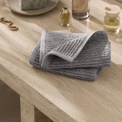 BOLL & BRANCH Turkish Ribbed Washcloth Set, Stone | Set of 2 - 100% Organic Turkish Cotton - Soft Absorbent Luxury Spa Washcloths, Ribbed Texture - Quick Dry Bathroom Essentials - color: Stone, style: Turkish Ribbed
