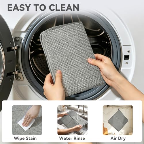 Dish Drying Mat for Kitchen Counter, Absorbent Dish Mat，Grey 16x18 | Ultra Absorbent & Fast Drying, Machine Washable Foldable Kitchen Drying Dry Pad for Countertops, Sinks, Draining Racks - size: 16" x 18"