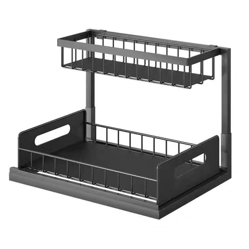 2 Tier Under Sink Organizer, Storage for Kitchen Bathroom,Pull Out Cabinet Organizer Slide Out Sink Shelf Cabinet Storage Shelves (Black, 1 Pack)