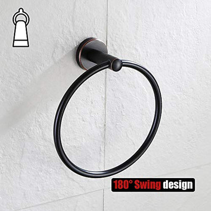 JQK Towel Ring Oil Rubbed Bronze, Stainless Steel Hand Towel Holder for Bathroom, ORB Wall Mount, TR130-ORB - color: Oil Rubbed Bronze