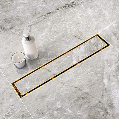 Neodrain 12" Gold Linear Shower Drain,2-in-1 Flat& Tile Insert Cover | 304 Stainless Steel,Fast Drainage, Durable,Rectangle Shower Floor Drain with Adjustable Feet,Hair Strainer,Fits Bathrooms - color: Golden, size: 12 In