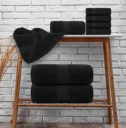 White Classic Luxury Bath Towel Set of 8 Pieces - 100% Turkish Cotton Highly Absorbent Towels for Bathroom, 2 Luxury Bath Towels 700GSM, 2 Hand Towels, 4 Washcloths, Black - color: 04: Black