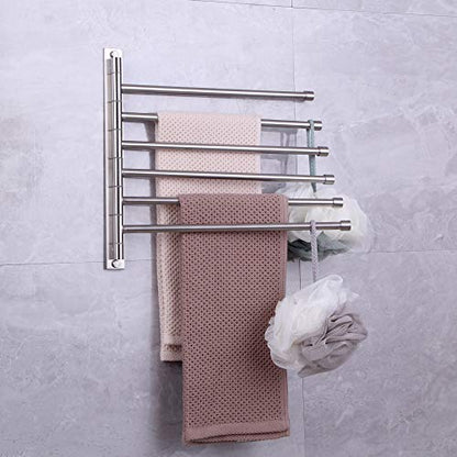 Towel Holder Swing Out Towel Bar Stainless Steel Bathroom Hand Towel Rack 6-Bar Folding Arm Swivel Hanger Wall Mount Polished Finish - color: Polished