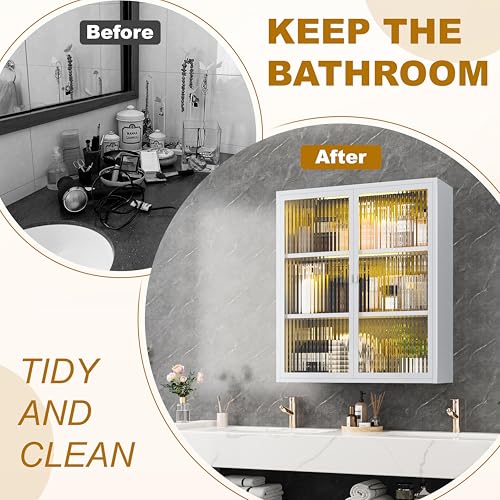 Metal Bathroom Cabinet Wall Mounted,Hanging Medicine Cabinets with 2 Glass Doors,White 3-Tier Over The Toilet Wall Storage Cabinet,Wall Cabinet for Bathroom Laundry Room Kitchen - color: White New
