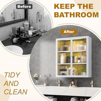 Metal Bathroom Cabinet Wall Mounted,Hanging Medicine Cabinets with 2 Glass Doors,White 3-Tier Over The Toilet Wall Storage Cabinet,Wall Cabinet for Bathroom Laundry Room Kitchen - color: White New