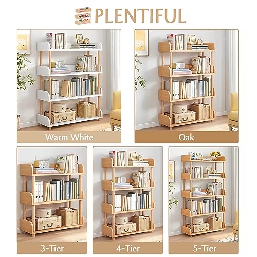 OSCHF 4-Tier Wooden Open Bookcase, Oak | Modern Display Bookshelf with Top Edge, Solid Wood Frame, Home and Office Storage - color: Oak, size: 4-tier