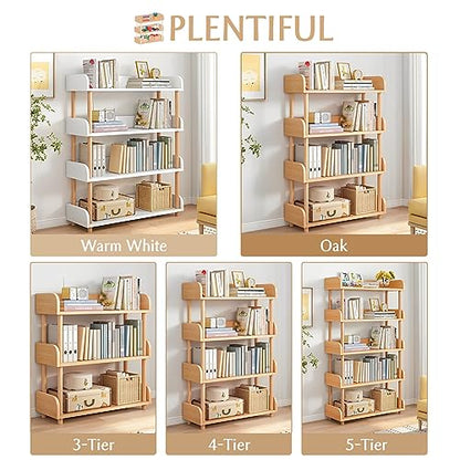 OSCHF 4-Tier Wooden Open Bookcase, Oak | Modern Display Bookshelf with Top Edge, Solid Wood Frame, Home and Office Storage - color: Oak, size: 4-tier