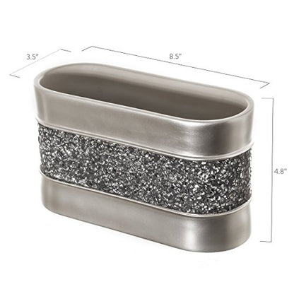 Creative Scents Crackled Glass Silver Toothbrush and Toothpaste Holder for Bathroom - Decorative Bathroom Counter Electric Toothbrush Organizer, 3 Slot, Makeup Brush Holder - style: Bathroom Organizer