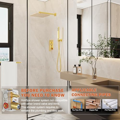 10" Rain Gold Shower System with Handheld & Valve, Brushed Gold | Wall-Mounted High-Pressure Shower Faucet Combo Set, 10-Inch Rain Shower Head with Handheld Spray,Includes Valve and Trim Kit - color: Brushed Gold 10
