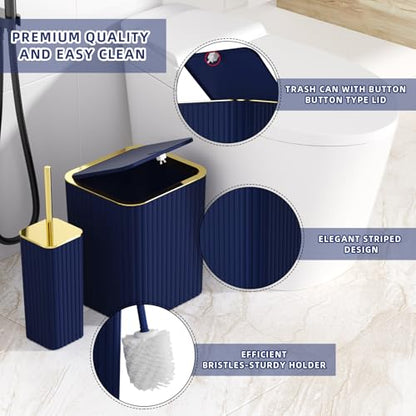 XLHOMO Bathroom Accessory Set - 26PC Bathroom Shower Curtain and Rug Set, Bathroom Accessories Set, Navy Blue Bathroom Set with Trash Can, Toilet Brush, Qtip Holder & Soap Dispenser - style: Navy Blue