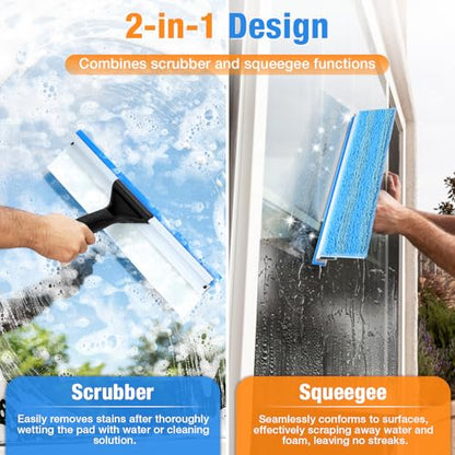 SBONNE Window Squeegee for Home Window Cleaning | Squeegee & Microfiber Window Scrubber,2-in-1 Window Cleaner Tool for Shower Glass Door,Mirror,Car Window,Bathroom