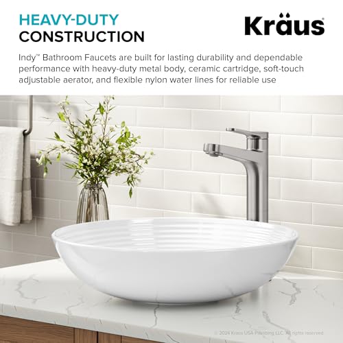 KRAUS Indy Bathroom Faucet for Vessel Sink in Spot-Free Brushed Nickel with Single Handle, Pop Up Drain and Supply Lines, KVF-1410SFBN - color: Spot Free Brushed Nickel, style: Vessel