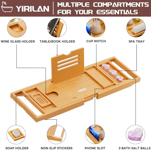 Original Wood Color Foldable Bamboo Bathtub Caddy, Bathtub Tray | Can Place Wine Glasses, Books, Mobile Phones Multifunctional Bath Tub , Suitable for Gifts in Various Festivals - color: Bamboo-gift 9