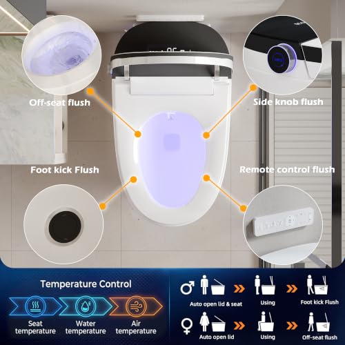 TOTTE Smart Toilet with Bidet Built In, Foam Dispenser, Auto/Close Lid, Foot Kick & Off-seat Auto Flush, Heated Seat, Warm Water & Dryer, Blackout Flush, Digital Display with Remote (949B Black) - color: 949B Matte Black