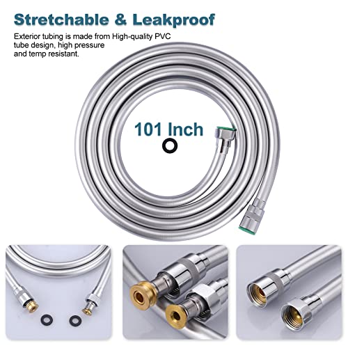 101 Inches Extra Long Shower Head Hose Extension for Bathing, Toilet Cleaning, Dogs, Bathroom - Chrome Handheld Shower Hose - color: Chrome, size: 101inch