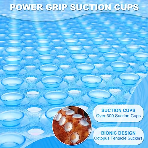 Bathtub and Shower Mats, 40x16 Inch Extra Large Non Slip Soft Bath Tub Mat with Suction Cups and Drain Holes for Bathroom Floor, Machine Washable, Clear Blue - color: Clear Blue