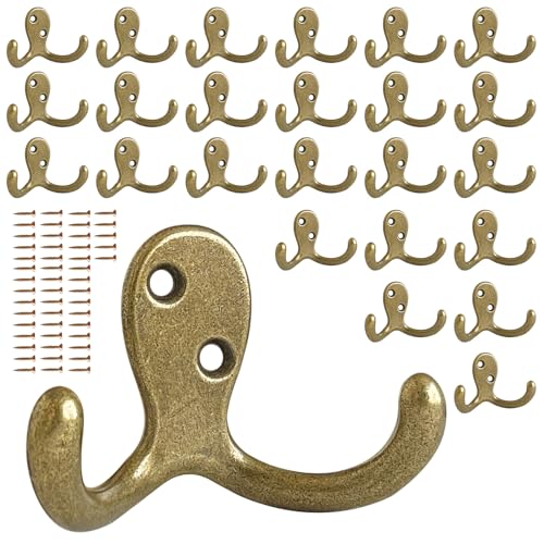 CBWLWJ 25 Pack Coat Hooks Wall Hooks for Hanging, Heavy Duty Double Prong Metal Hook Wall Mounted for Living Room, Bathroom, Kitchen, Bedroom for Coat, Bag, Scarf, Towel, Hat, Key, Cup (Bronze) - color: Bronze-25pack