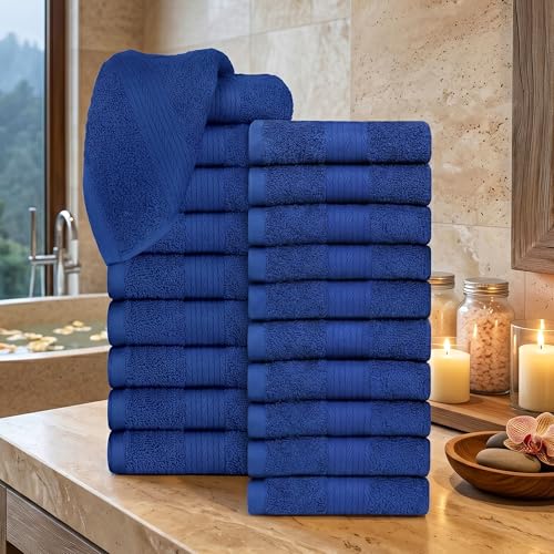100% Cotton Washcloths 12x12 Inches, 600 GSM, Soft & Absorbent, Durable, Set of 20, Navy Blue - color: Navy, size: Washcloth Set of 20