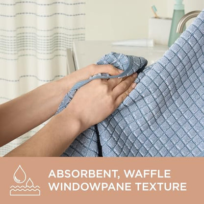 Town & Country Everyday 4-Piece Textured Windowpane Hand Towel Set, 20x30-Inch, 100% Cotton, Plush & Absorbent 550GSM, Blue - color: Blue
