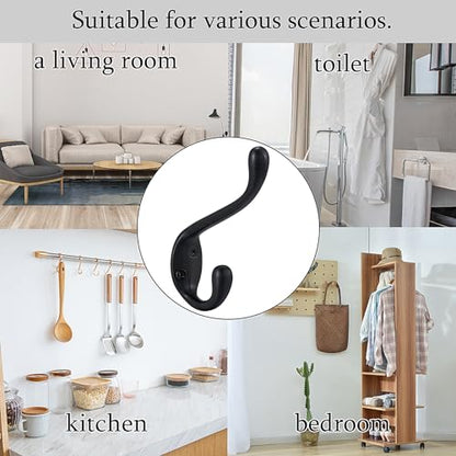 Coat Hooks 5 Pack - Heavy Duty Wall Mounted Two Prongs Double Hooks Matte Black Door Hooks for Hanging Clothes/Towels - Sturdiness Design with Better Mounting System - color: Matte Black