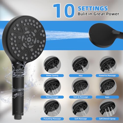 8" Metal Rainfall Shower Head with 10-Mode Handheld, Matte Black | NSF/ANSI/CAN 372 Certified, High Pressure Showerhead Combo with 11" Adjustable Shower Arm, 71" Hose, Shower Head Holder - color: Matte Black, style: Square 8"