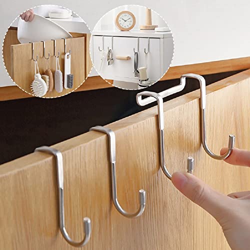 Over The Door Drawer Cabinet Hook Holder, 304 Stainless Steel Double S-Shaped Hook Hanger Metal Heavy Duty Free Punching Door Back Hanging Clothes Organizer for Towel Cloth Bags Sundries (2pcs)