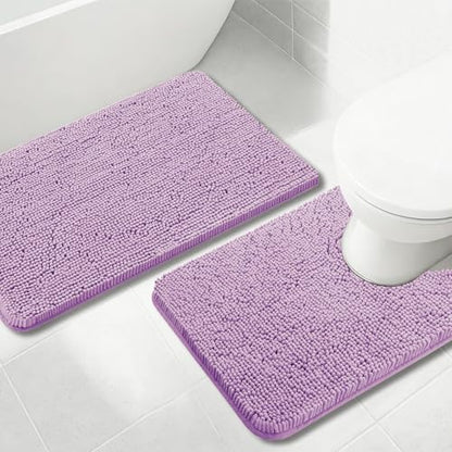 Bathroom Rugs Chenille, Extra Thick and Absorbent, Non-Slip, Machine Washable, Dry Quckily, Soft Cozy Plush, Used Under Shower Bathtub and Sink, Bath Mat Sets Lavender - color: Lavender Purple, size: 20 x 32 inch + 20 x 20 inch (U-Shape)