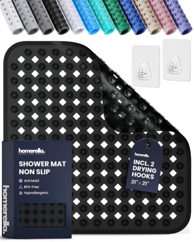 homerella Square Shower Mat Non Slip Anti Mold 21x21 Anti Slip Shower Mat - color: Black