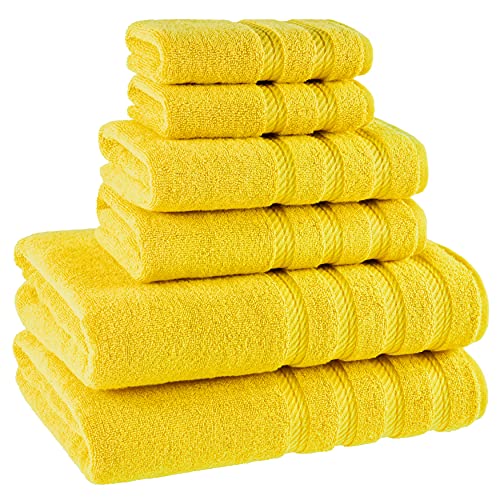 American Soft Linen 100% Carde Cotton 6 Piece Towel Set, 590 GSM Heavy Weight Soft Absorbent Turkish Towels for Bathroom, Sun Yellow - color: Yellow
