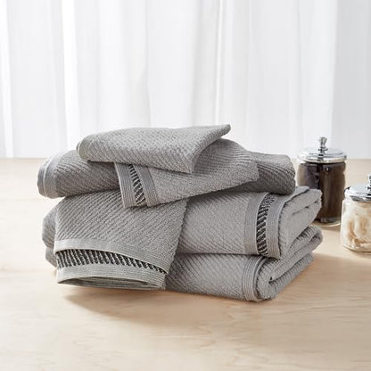 Wellbe 6-Piece Washcloth Set, Quick Dry, Absorbent, Soft, 13” x 13”, Grey - color: Grey, size: 6-Piece Washcloth Set