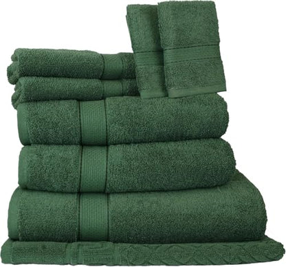 ELITE Emporium Home Collection 8-Piece Cotton Bath Towel Set - Ultra Soft, 550 GSM, Quick-Dry - Bath Sheet, Bath Towels, Hand Towels, Washcloths, Bath Mat - Luxury Bathroom Towel Set (Hunter Green) - color: Hunter Green