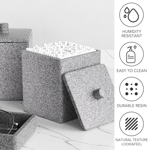 Gray Bathroom Accessories Set Resin 6PCS, Square Toothbrush Holders Set Complete with Soap Dispenser, Vanity Tray, Tumbler, Cups and Cotton Swab Jars for Counter, Sink or Small Spaces - color: Gray