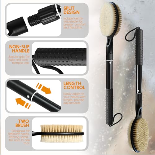 Back Scrubber with Soft and Stiff Bristles, 17''-25'' Long Handle Dual-Sided Shower Brush for Body for Deep Cleaning