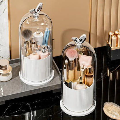 Covered Toothbrush Holders, Space-Saving Bathroom Organizer for Countertop, Dust-Free Vanity Storage for Makeup Brushes & Cosmetics, Ivory White Organizer Box
