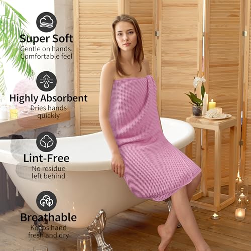 MICROFI New Microfiber Waffle Bath Towels, 2 Pieces, Oversized, Soft, Absorbent, Fast Drying, Lint Free 430 GSM (30''x60''/76cm x 152cm) - color: Gray+pink