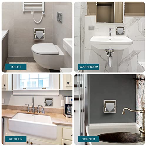 POKIM Recessed Toilet Paper Holder,Stainless Steel in Wall Toilet Paper Roll Holder for Bathroom Insert Design with Mounting Bracket,Commercial Toilet Tissue Dispensers Wall Mount,Brushed Nickel - color: Brushed Nickel, size: Recessed